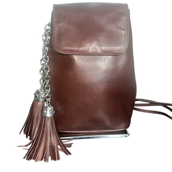 Francesco Biasia Italian Leather Mini Backpack Brown Tassel Chain Purse luxury - Picture 1 of 11